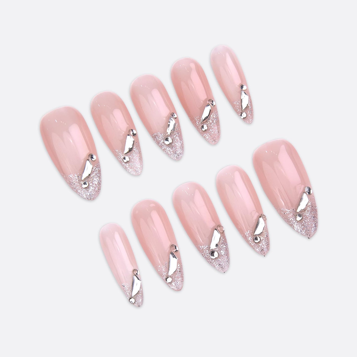 SIYOU Beauty | Luxy Peach Bloom | Pink Floral Luxury Long Almond Press On Nails for Women (Medium) - Reusable, Salon-Quality Fake Nails (10pc)