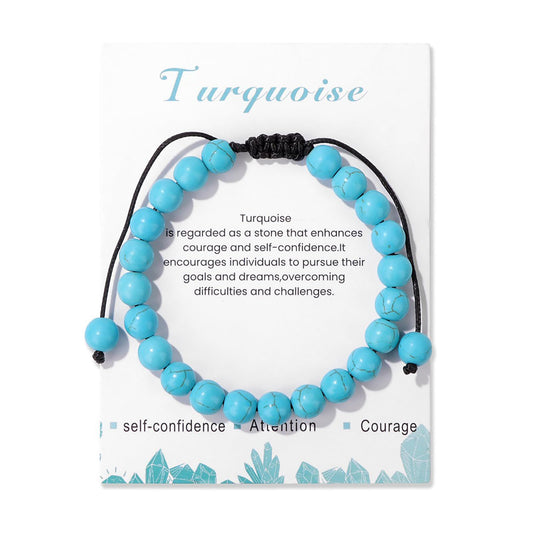 Turquoise Bracelet for Women 8mm Handmade Adjustable Turquoise Bead Bracelet Crystal Beaded Bracelet Turquoise Jewelry for Women Girls