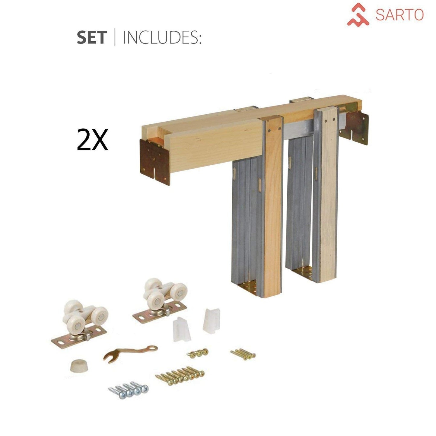 SARTODOORS - Sliding French Double Pocket Doors 48 x 84 inches Frosted Glass 12 Lites| Felicia 3312 Matte White | Kit Trims Rail Hardware | Solid Wood Interior Bedroom Sturdy Doors