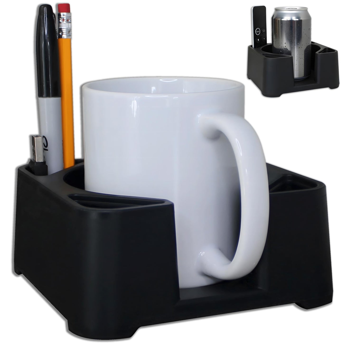 MugBrick Portable Silicone Cup Holder for Desk, Couch, Bed. Dishwasher Safe, Non-Spill Drink Holder for Office, Desktop, Sofa. Black