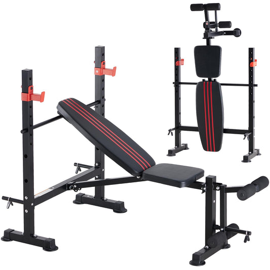 OLIXIS Adjustable Weight Bench Set with Rack, 650 LBS Capacity Heavy Duty Foldable Bench Press Set with Leg Extension Curl, Strength Training Workout Set for Garage, Home, Gym - Black & Red