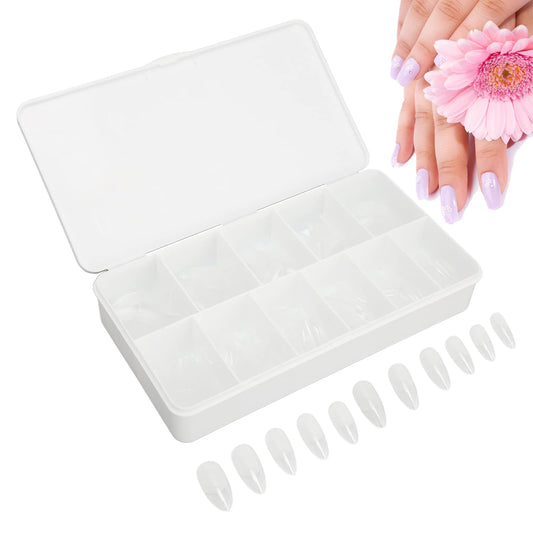 Long Clear Nail Tips, Clear Press on Nails Ultra Thin Full Cover Fake Nails Grinding Half Frosted False Nails for Press on Nail Extensions Home DIY Salon Wedding Dating Party(Almond)