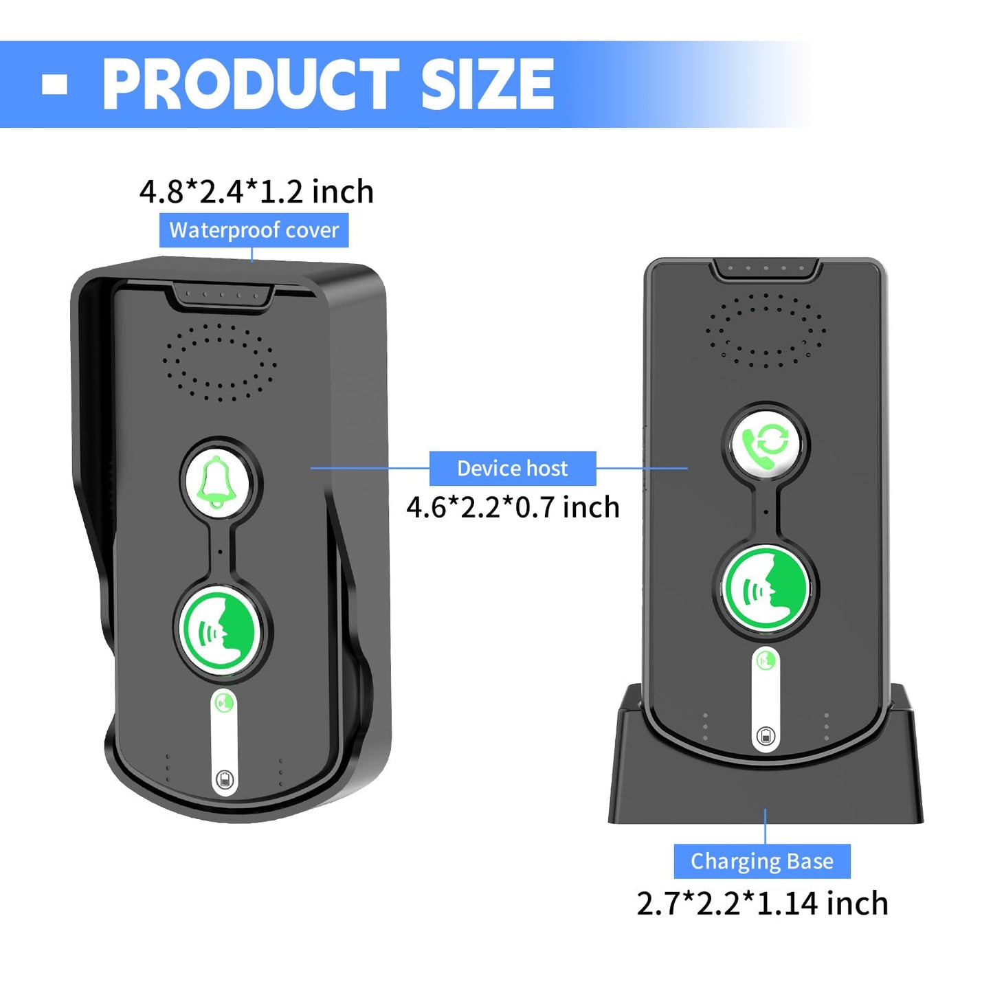 2 Way Wireless Doorbell Intercom Indoor Outdoor, Long Range Door Intercoms System for Home with Waterproof Cover Rechargeable Battery,30 Days Long Standby Time 5 Level Volume Adjustment（3 Pack）
