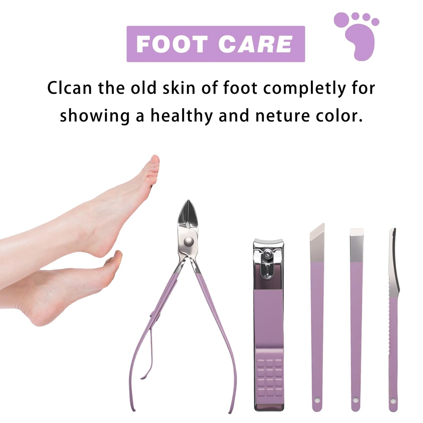 Manicure Pedicure Kit, Purple, Stainless Steel, 18-Piece Set with Portable Travel Case, Nail Clippers, Scissors, Cuticle Tools