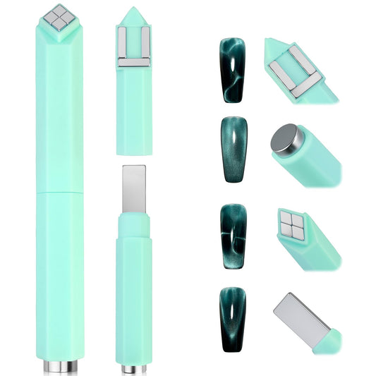 Plman 4 in 1 Cat Eye Nail Magnet, Multifunctional Cat Eye Gel Nail Polish Magnet, Beginner-friendly Cat Eye Magnet for Nail, Nail Magnet Tool for Nail Art DIY Home, Salon, Studio (4 in 1 Set-Green)