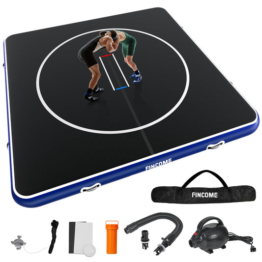 FINCOME Inflatable Wrestling Mat 16ft/13ft/10ft, 4" Thick Foldable Jiu Jitsu Mats Wrestling Mats for Home Outdoor Indoor, Waterproof PVC Mat for Gymnastics, BJJ, MMA, Grappling, Judo, Boxing, 10ft*10ft*4inch,Blue
