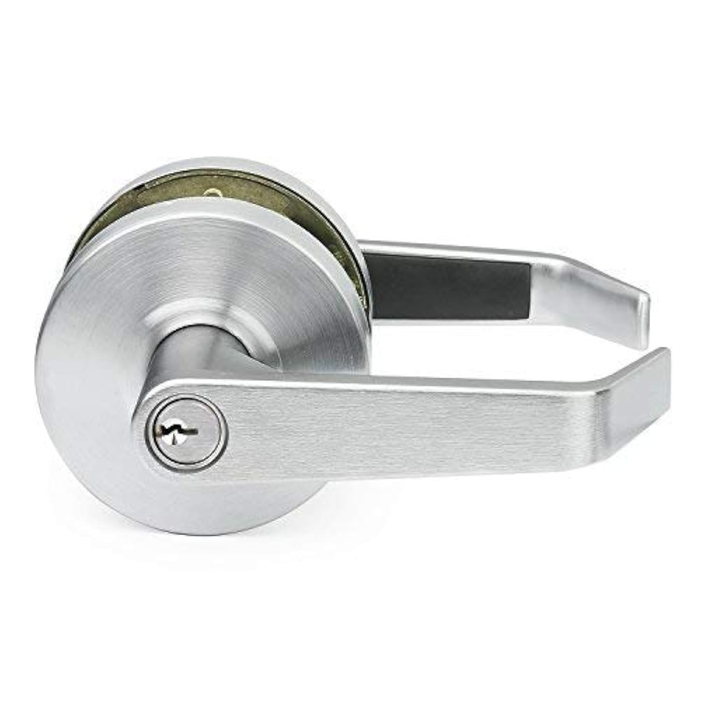 Lawrence Commercial Lever Door Lock - Heavy Duty Locking Commercial Door Handle Keyed Entry, Grade 2 Door Handle with Lock and Key - Brushed Chrome, Storeroom Function Embassy Series