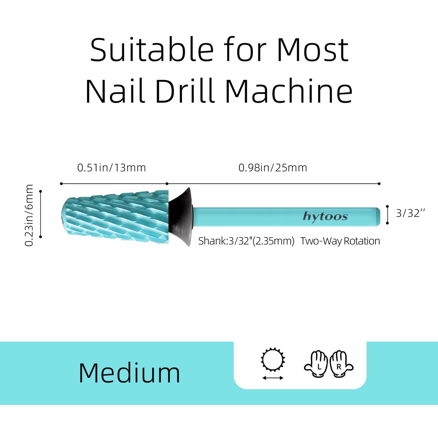 HYTOOS Safety Tapered Nail Drill Bit, Green Coated Tungsten Carbide Rounded Barrel Nail Bits for Thick Gel & Acrylic Removal, Manicure Tools Pro Electric File Drill Accessories, XC