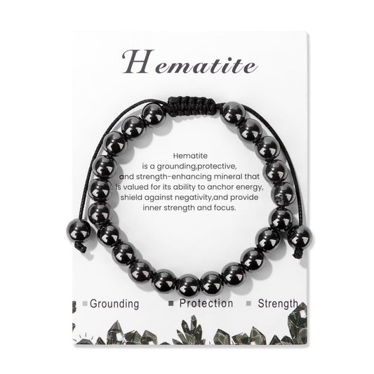 Hematite Bracelet for Men Boys 8mm Adjustable Gemstone Bracelet Crystals and Healing Stones Beaded Bracelets Healing Crystal Bracelets Hematite Jewelry for Women