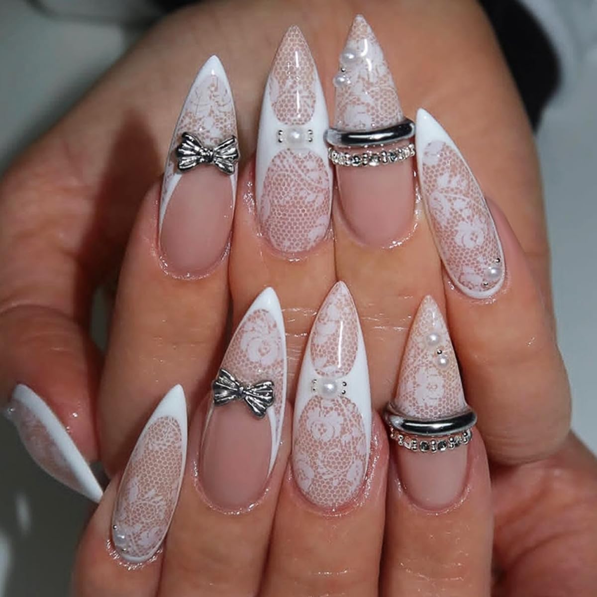 GZMAYUEN 20 Rolls Lace Nail Foil Sheets, White Lace Transfer Foil for Nails, Black Nail Lace Stickers, Nail Transfer Sheets for DIY Nail Decoration