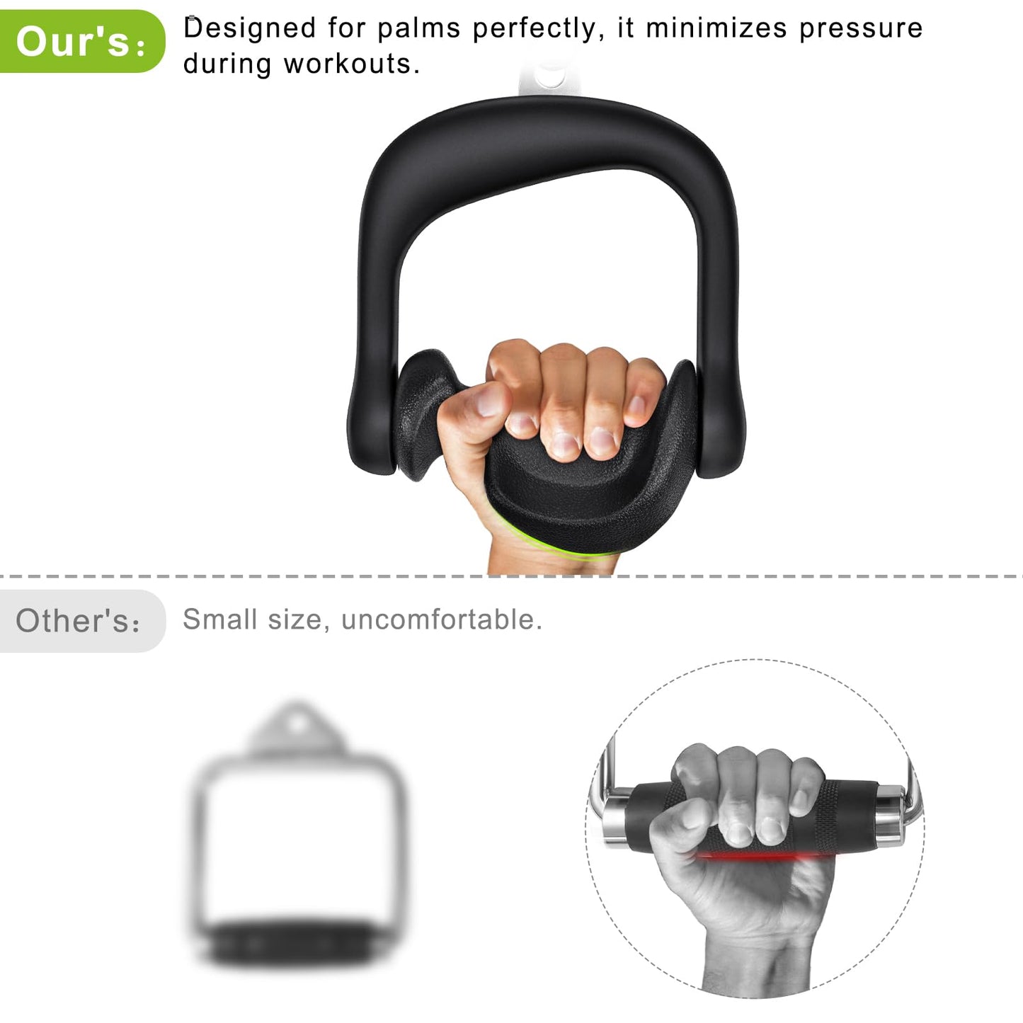 BeneLabel 2Pcs Ergonomic Grips D Handle Cable Attachment for Home Gym - Fits Your Hand Perfectly - Compatible with Cable Machines - 360 Rotation - 1000 lbs Weight Capacity