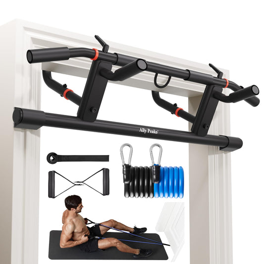 Ally Peaks Pull Up Bar for Doorway,Adjustable Handle Width Pullup Bar with 2Pcs Exercise Resistance Bands,New 2026 Upgraded At Home Workout Equipment Chin Up Bar,Multiple Original U.S. Patents