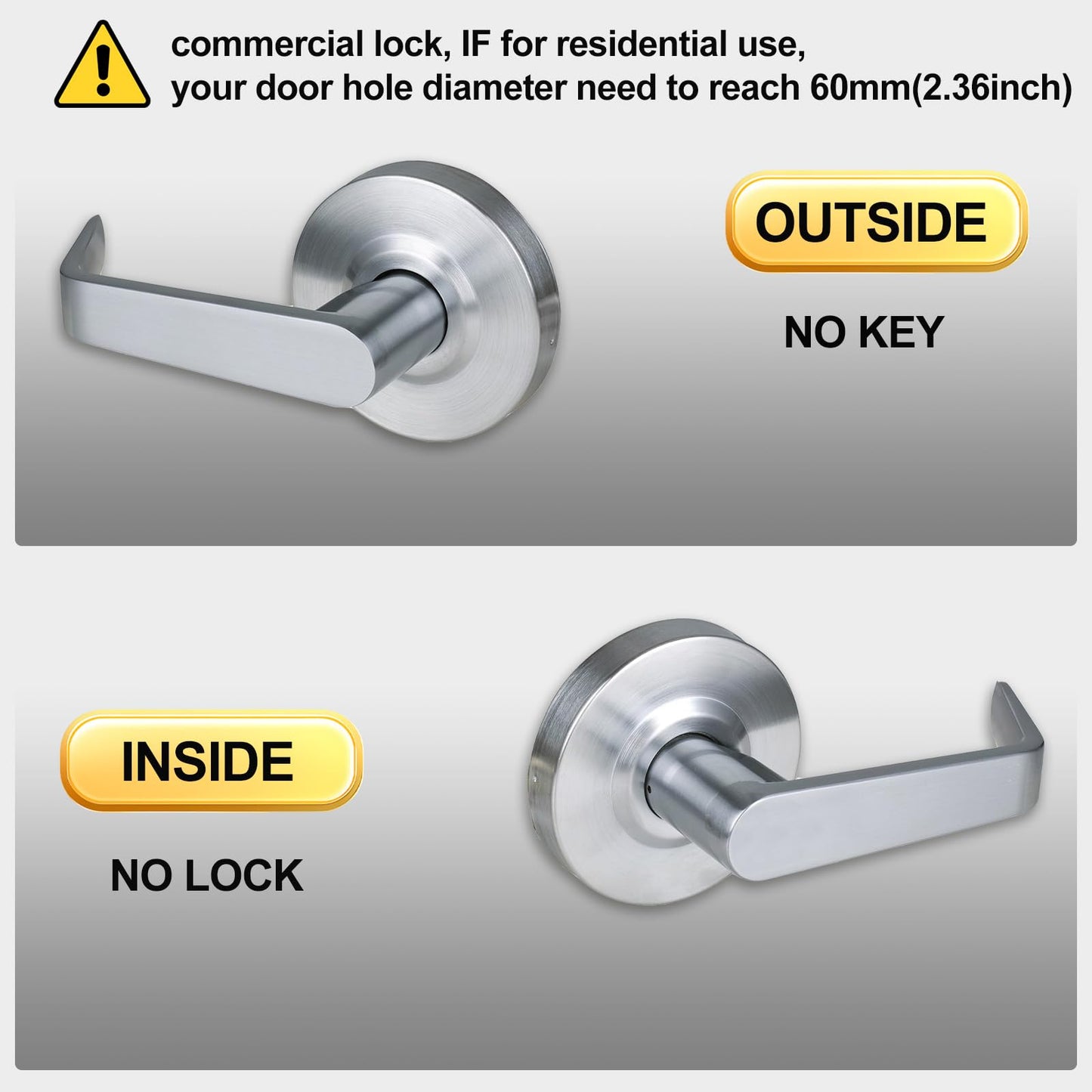 HISAFE Passage Commercial Door Locks Heavy Duty Grade 2 Lever, Non-Handed, UL 3 Hour Fire Rated, ADA Compliant, Satin Chrome Finish 26D, 2-3/4''Backset, X-XG-PS-70