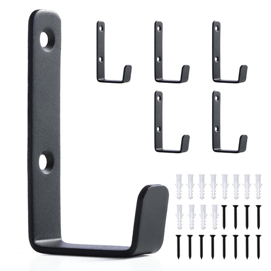 IBERDE Heavy Duty Hooks, Stainless Steel Hooks for Hanging, Coat Hook, Wall Hooks Wall Mounted Hook Towel Hook Garage Holder Screw Hanger, 6 Pack (Black)