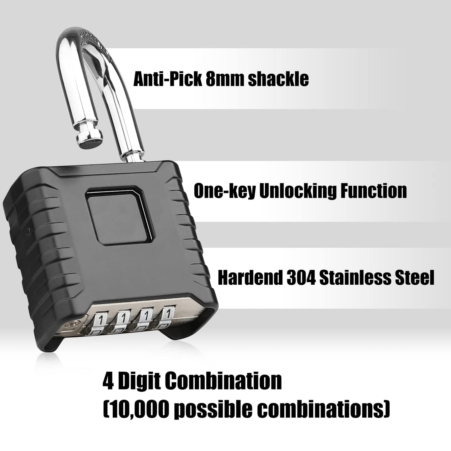Diyife Heavy Duty Combination Padlock, Large Outdoor Padlock [One-Touch Unlocking] High Security Weatherproof, Design of Hidden Password Suitable for Locker, Home, School, Garage, Gate, Garden