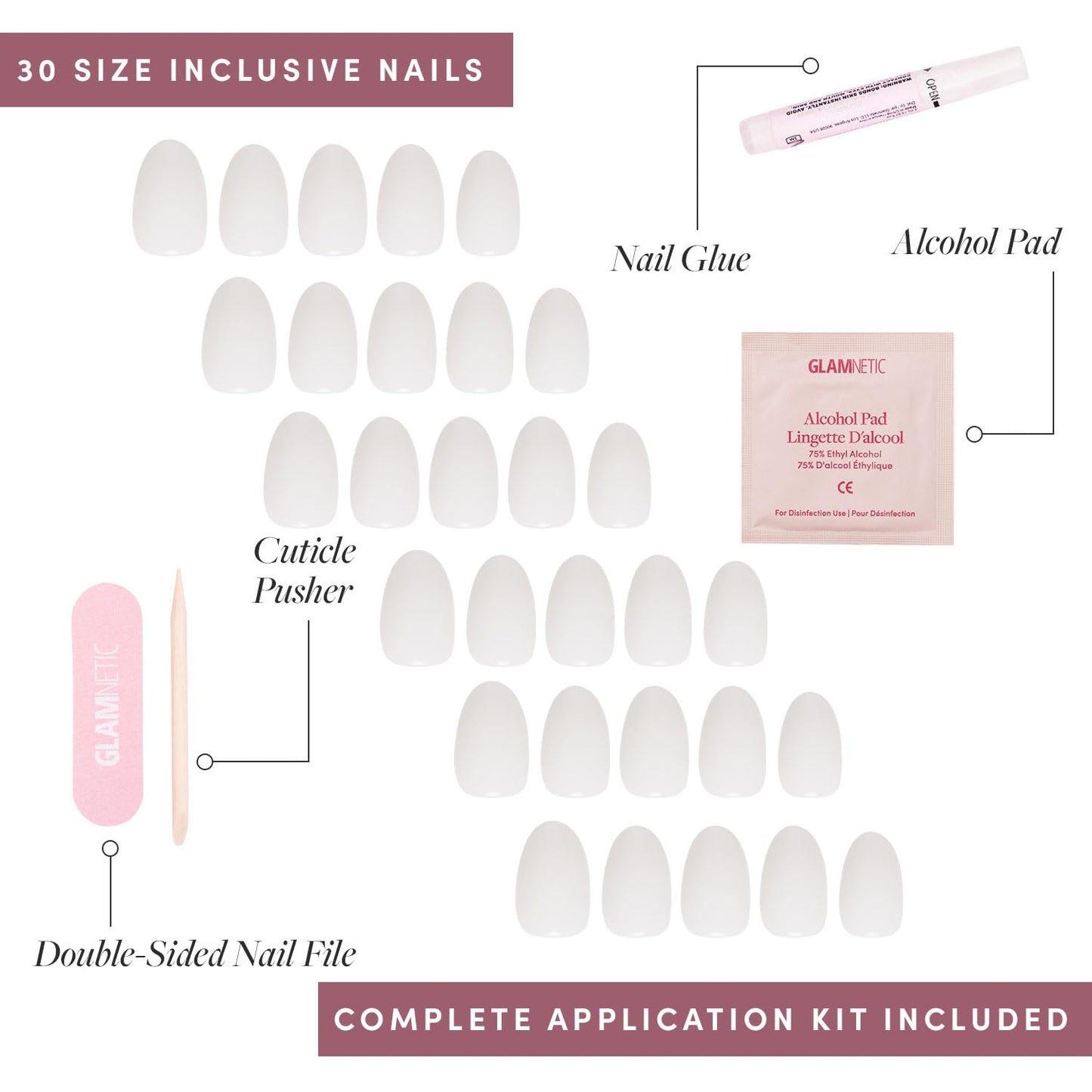 Glamnetic Press-On Nails - White Swan | Opaque Classic Off White Short Oval False Nails | 15 Sizes - 30 Nail Kit with Glue & Nail Tabs