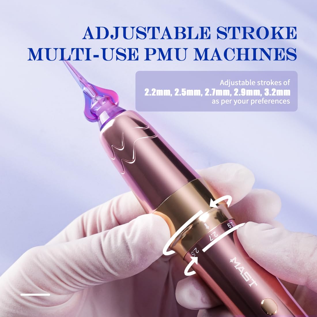 Mast P60 Tattoo Gun Machine, Wireless Tattoo Pen, 5 Strokes Length 2.2mm - 3.2mm, 121g/4.2oz, 2 Batteries, Pink Color