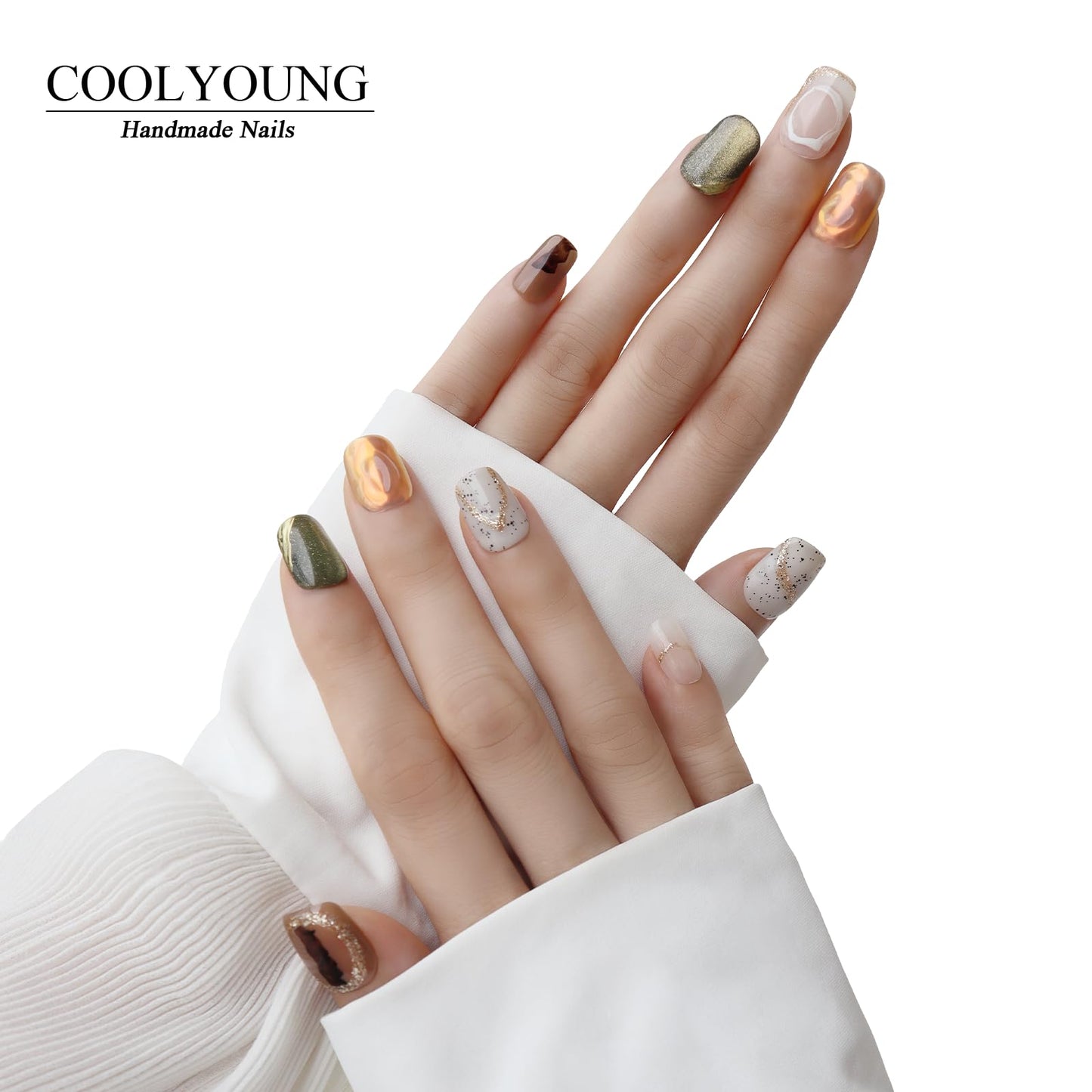 Handmade Press On Nails Cat Eye Fake Nails Press On Nails Short Square Woman Gifts Hand Made Acrylic Press On Nails COOLYOUNG Colorful Nails, 10 PCS, Size M