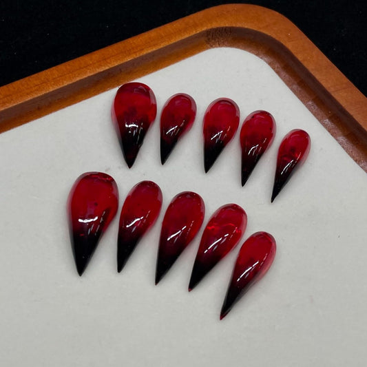Luxury Handmade Press on Nails Long Stiletto Eagle Claw Curved Fake Nails Red Black Gradient Acrylic Nails with Eagle Claw Designs Extra Curved Thick False Nail Dragon Claw Stick on Nails for Women（S）