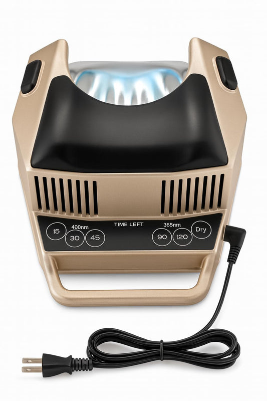 EM Design Consulting Inc USA?Made All Gels UV LED Nail Lamp – Dual?Light 365nm & 400nm, Removable Stainless?Steel Hand Plate, Silicone Hand Rest, 15/30/45/90/120?Sec Timers, Metal Body