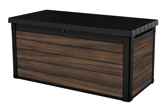 Keter Signature Collection 150 Gallon Resin Deck Box Organization and Storage for Patio Outdoor Cushions, Throw Pillows, Garden Tools and Pool Supplies, Rosewood