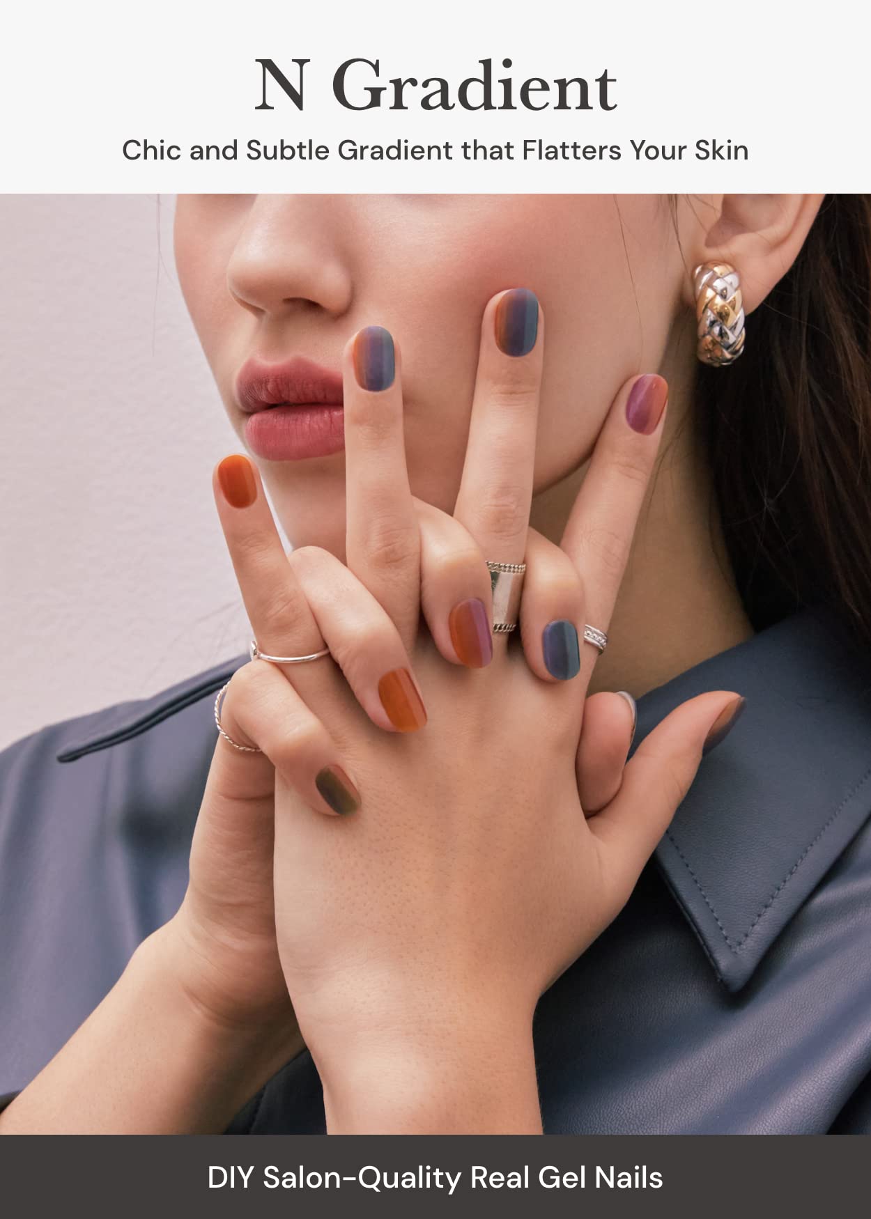 ohora Semi Cured Gel Nail Strips (N Gradient) - Blue, Ombre, Works with Any UV/LED Lamps, Salon-Quality, Long Lasting, Easy to Apply & Remove - Includes 2 Prep Pads, Nail File & Wooden Stick