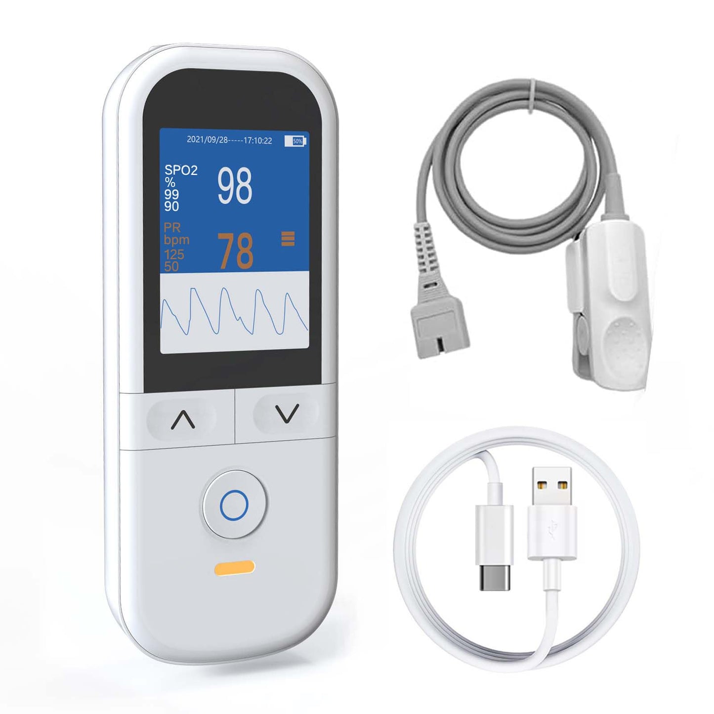 Medical Grade Pulse Oximeter for Adults - Continuous Monitoring, Adjustable SpO2 & Pulse Alarms, Rechargeable Handheld Oximeter Profesional Oximetro, Data Traceability, Instant Alarm