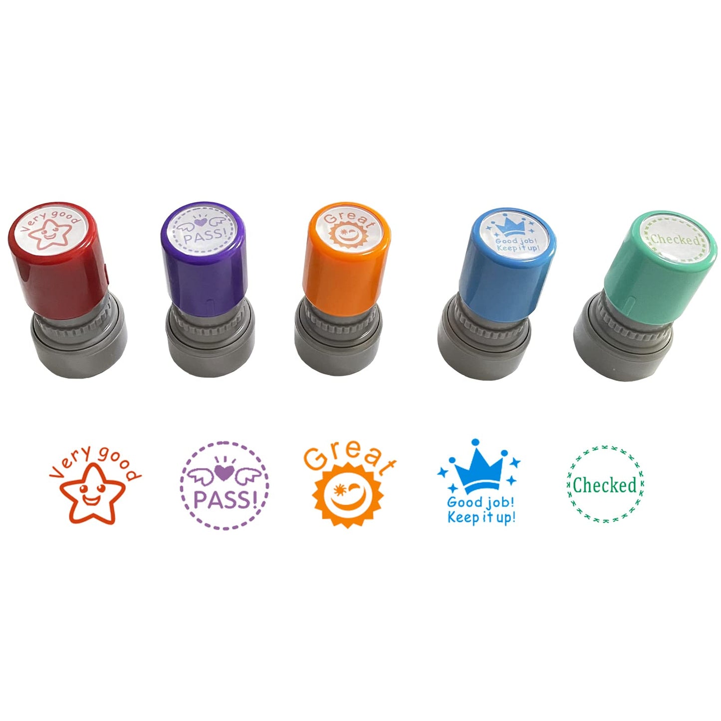 WAF Pack of 5 Sorted Teacher Stamp Teachers Self-Inking Rubber Stamps Teacher Review Photosensitive Stamps for Education Very Good-5pcs