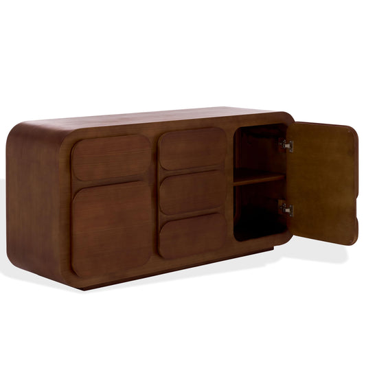 SAFAVIEH Couture Collection - Herald Brown Wood Sideboard, Modern 3-Shelf Storage Cabinet, Fully Assembled (SFV5547A)