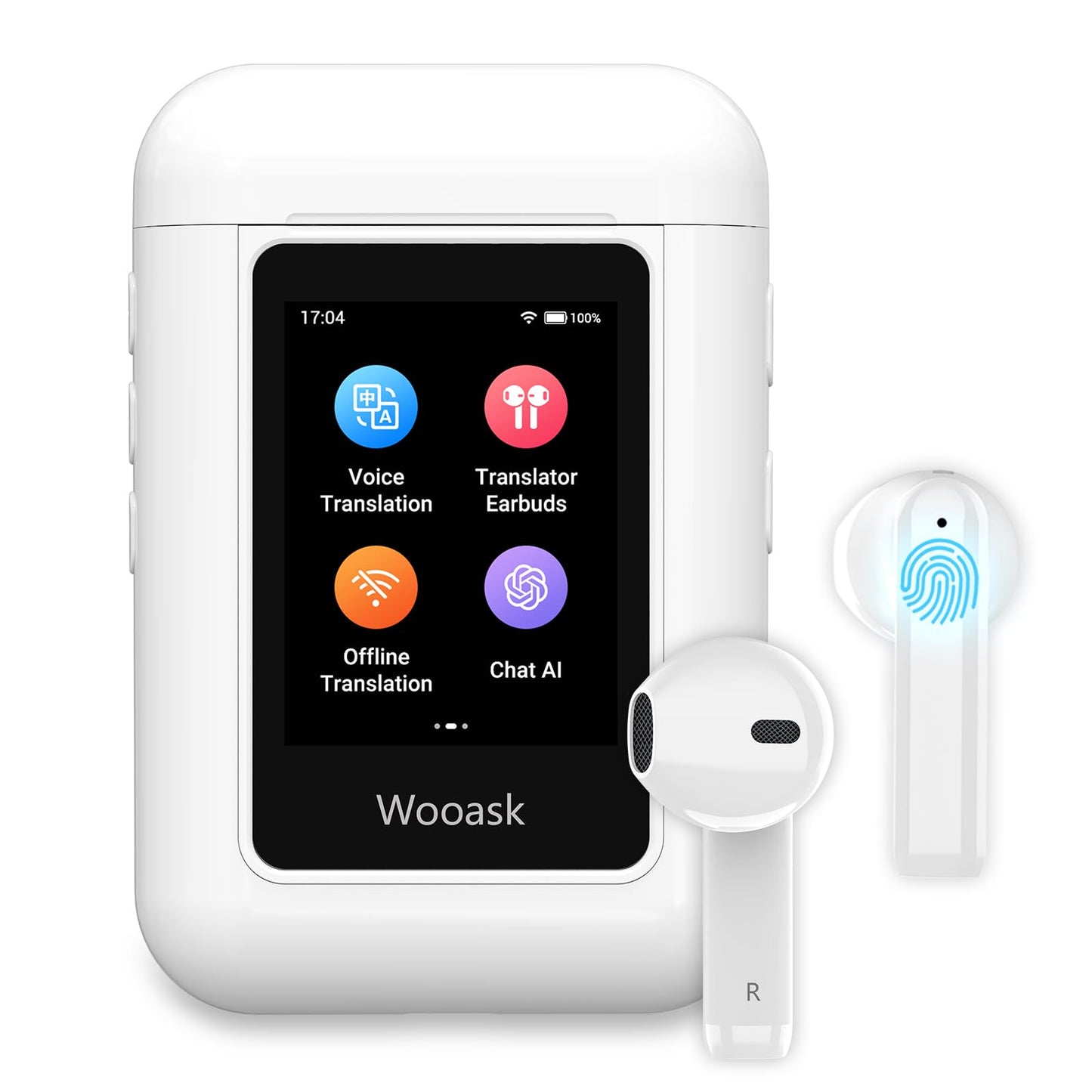 Wooask A8 Translation Earbuds, AI Translation Earbuds Real Time No APP Needed, No Subscription, 2025 Latest Two-Way Translator Device Support ChatGPT/Recording for Travel, Business, Learning Language