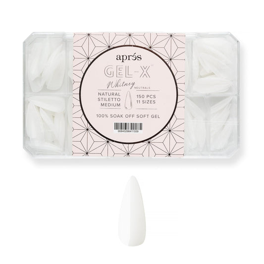 Apres Neutrals Gel-X Whitney Box Of Nail Tips, 11 Sizes 00-9, Soft Gel Tip Box (150pcs) (Natural Stiletto Medium, 150)