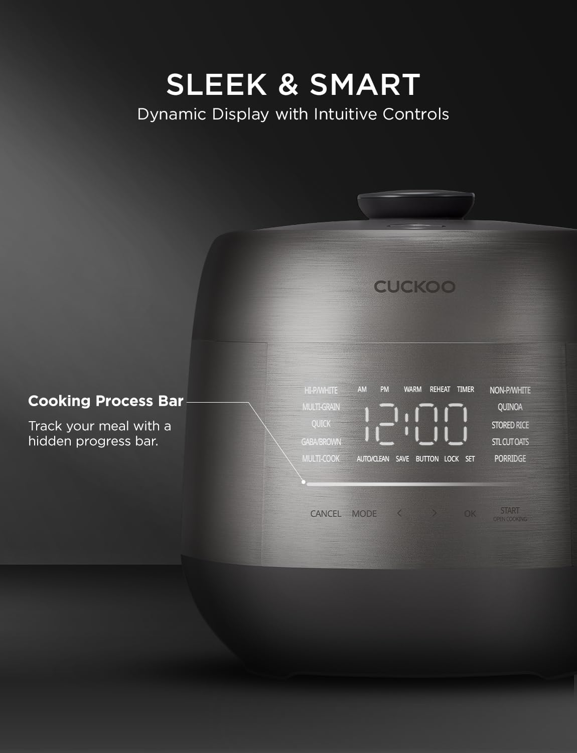 CUCKOO Twin Pressure Rice Cooker 6-Cup Uncooked / 12-Cup Cooked with Induction Heating Technology, Silent Pressure System, Open Cooking Mode, Dynamic Display, Eco Inner Pot, Gray (CRP-PHTR0609FS)