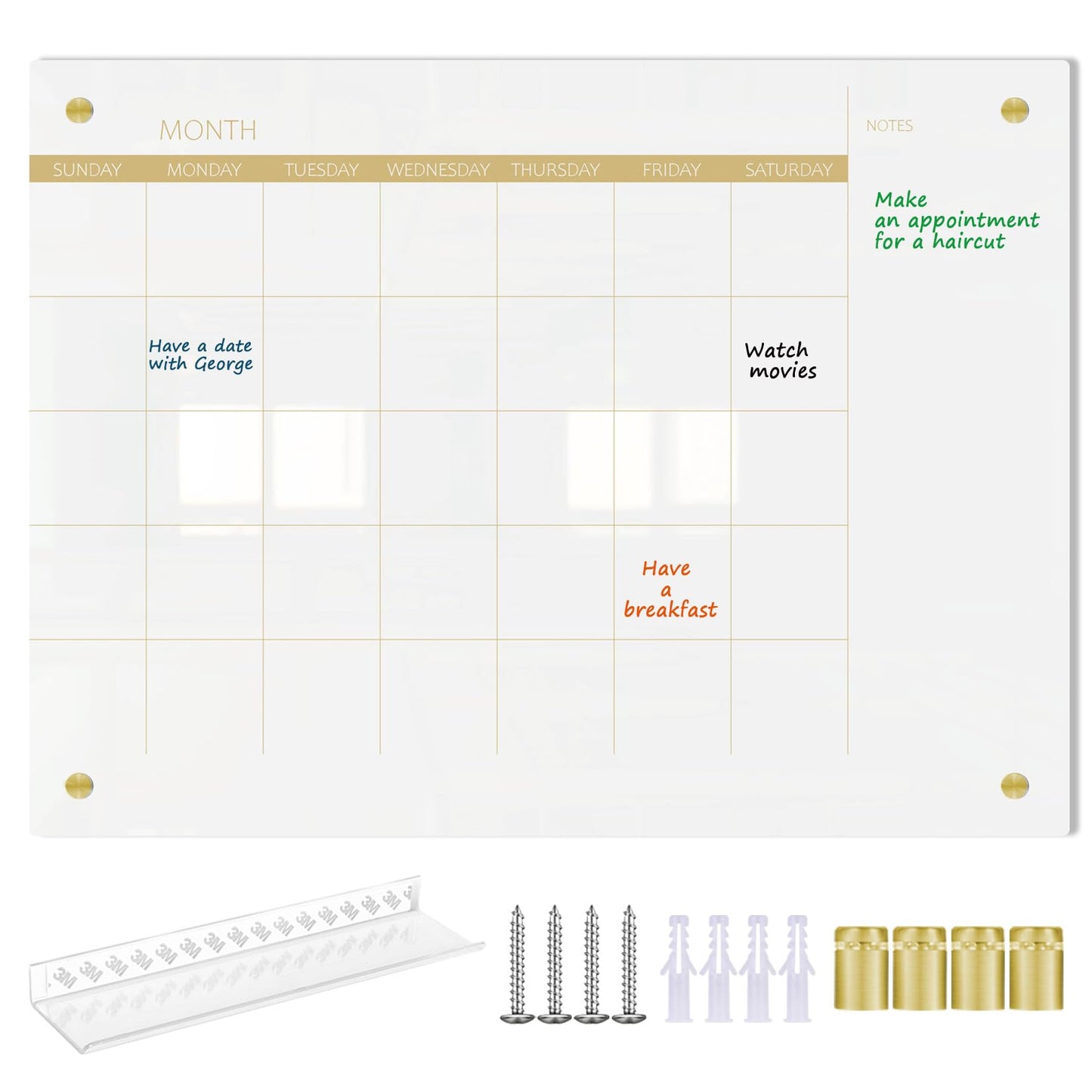 TORASO Glass Dry Erase White Board Monthly Calendar Board, Glass WhiteBoard for Wall, 11.8"x15.7", Planner Board for Home, Office, Schoo（ Monthly-WH-3040）