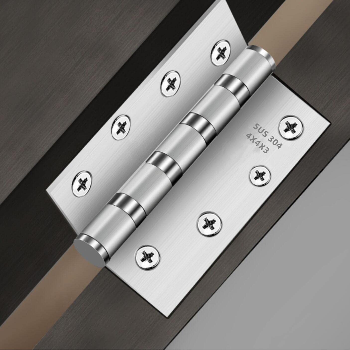 4" Stainless Steel Door Hinges, Heavy Duty 4 x 4 Inch Ball Bearing Non Removable Hinge Pin for Interior and Exterior Ourtswing Door or Gate Security-3 Pack,Silver