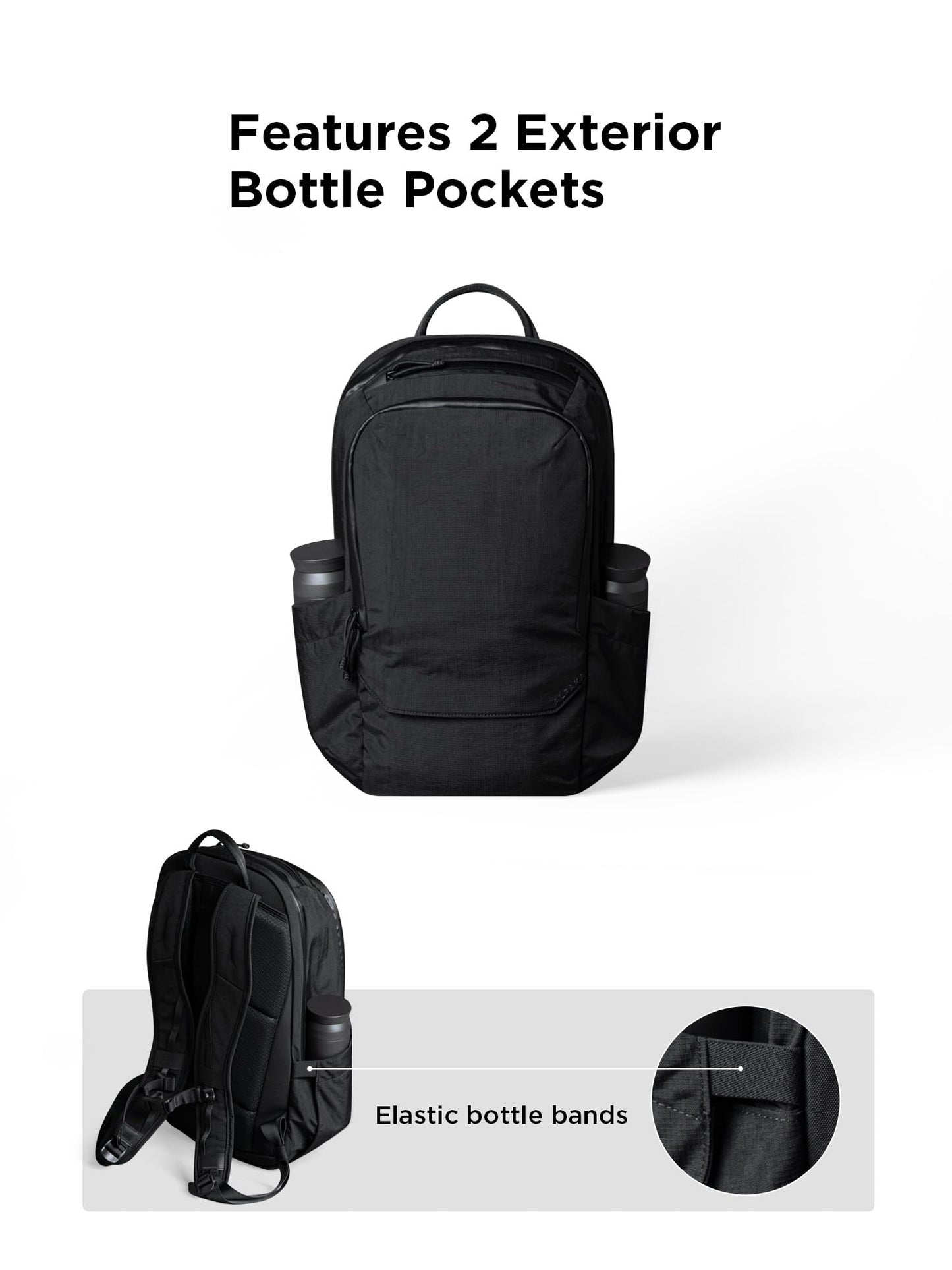 ALPAKA Elements Backpack Pro 24L - Black Laptop Backpack Fits 16'' Laptop with Dual Bottle Pockets, Travel Backpack for Men, Weather-Resistant 400D Axoflux Fabric for Business or College