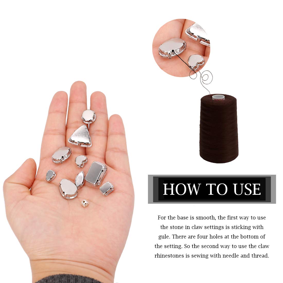 TANOSII Sew on Rhinestones 100 PCS Mixed Shapes Glass Rhinestones Sew on Crystal Gems Mental Flatback with Silver Claw for Jewelry Crafts Clothes Shoes Costume Garment Light Pink