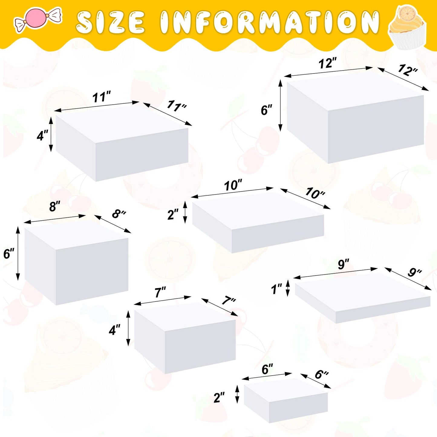 Leinuosen 7 Pcs Large Buffet Risers Set 6" to 12" Acrylic Display Box Catering Dessert Table Riser Food Display Decorative Stand with Hollow Bottom for Catering Supplies(White, Square)