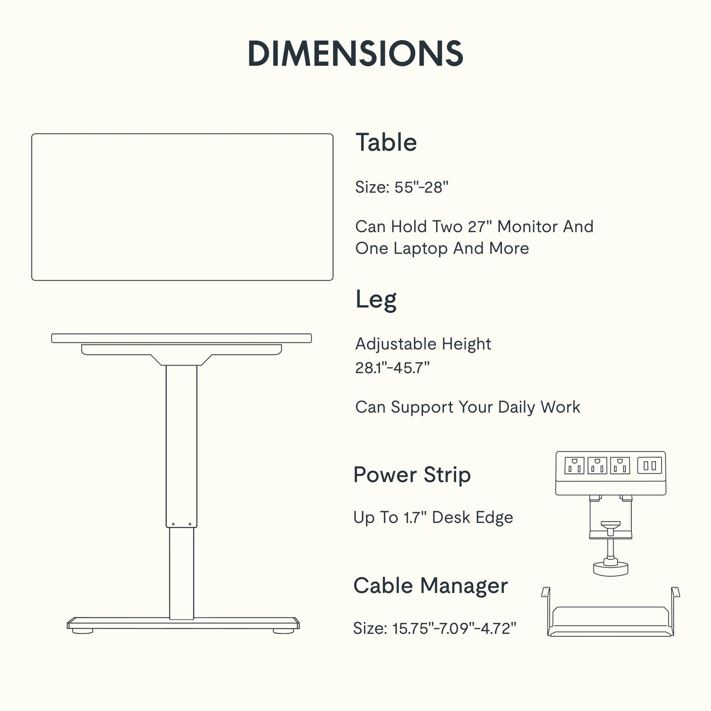 FLEXISPOT EN2 Whole-Piece Standing Desk with Clamp Power Strip, 55 x 28” Electric Stand Up Height Adjustable Desk with Cable Management (Black Frame + 55" Black Top, 2 Packages)
