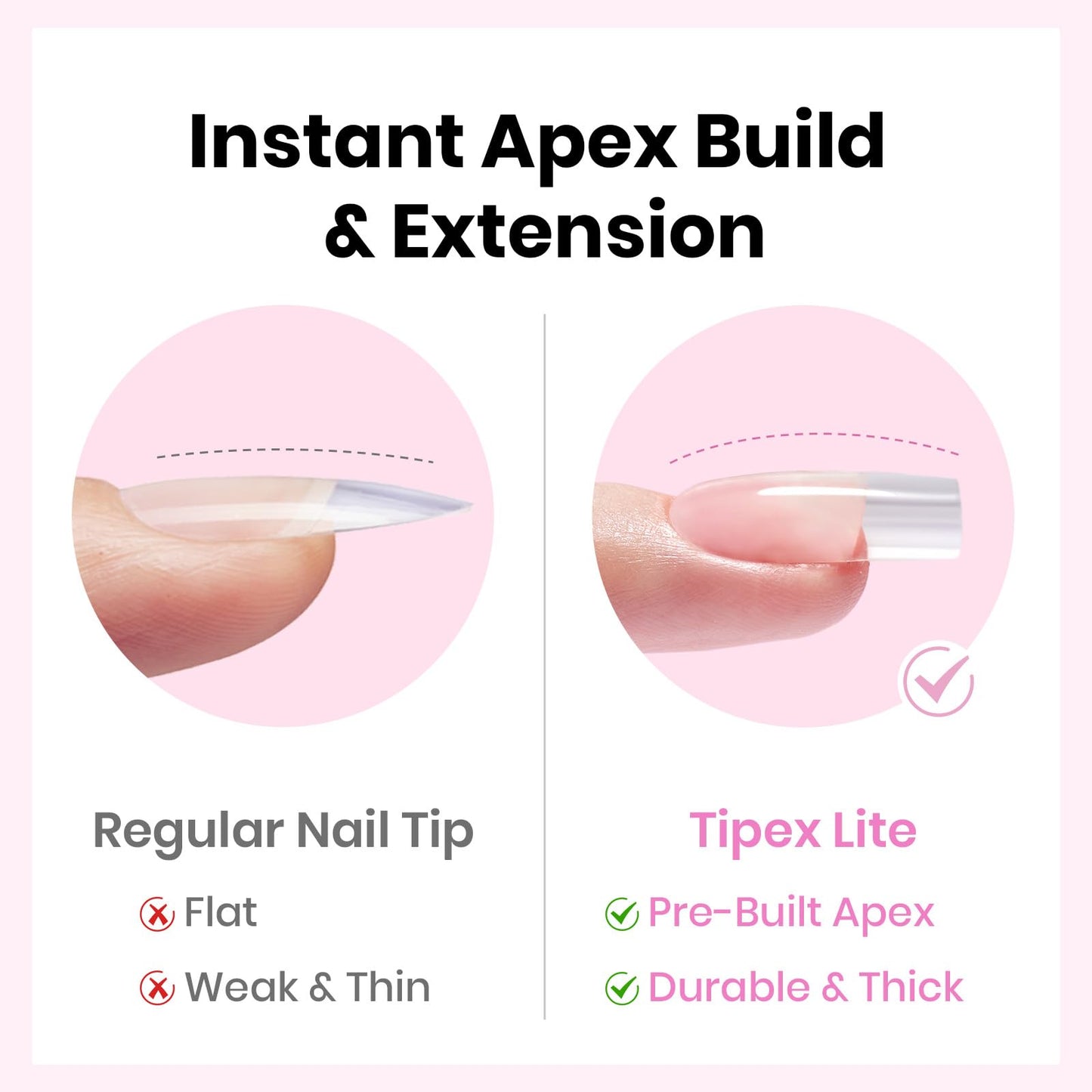 Beetles Tipex Lite Nail Tips Kit with Dehydrator & Primer, Short Square Full Cover Clear Nails 256PCS 16 Sizes, Mini UV Lamp, 20g Solid Nail Glue, Base & Top Coat, All-in-One Nail Starter Kit