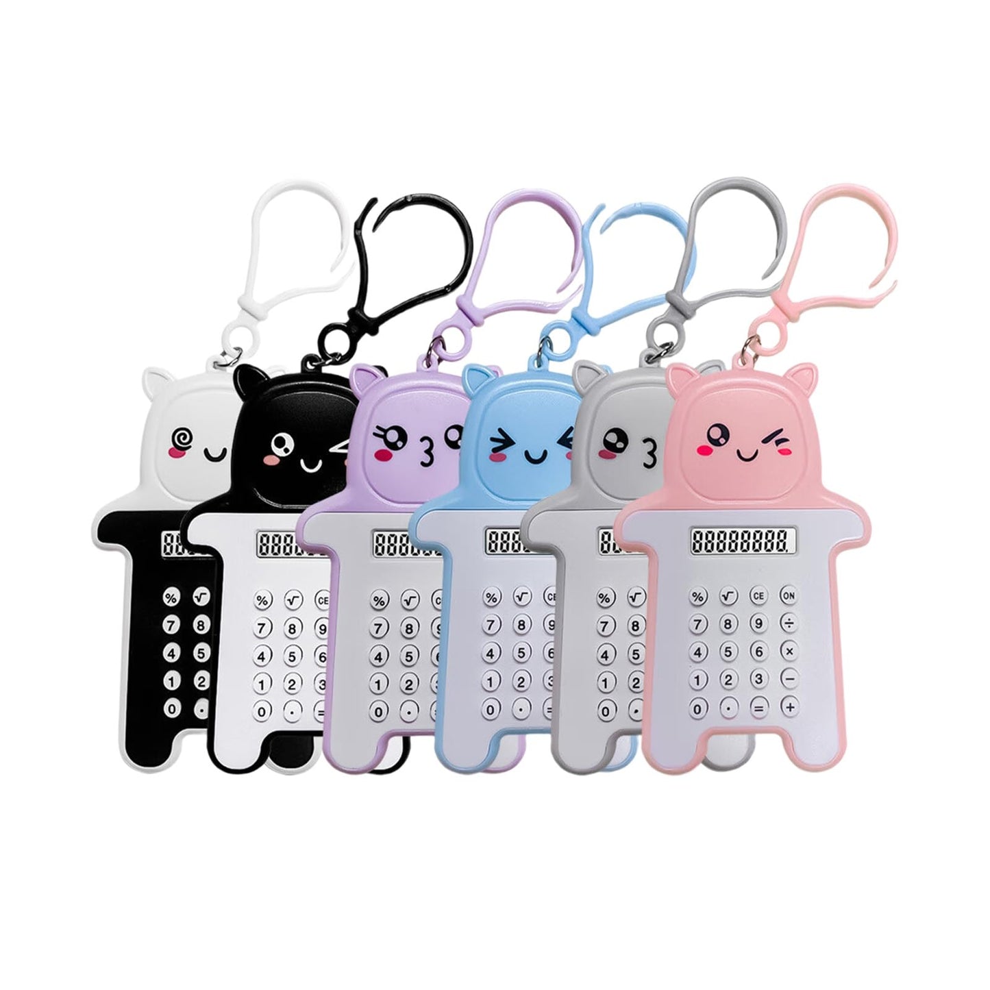 MLWSHR 6-Pack Cute Mini Keychain Digital Calculators, 8-Digit LCD Display, Cartoon Design, Portable for School & Office, Kids Calculator, Battery Powered (Included)