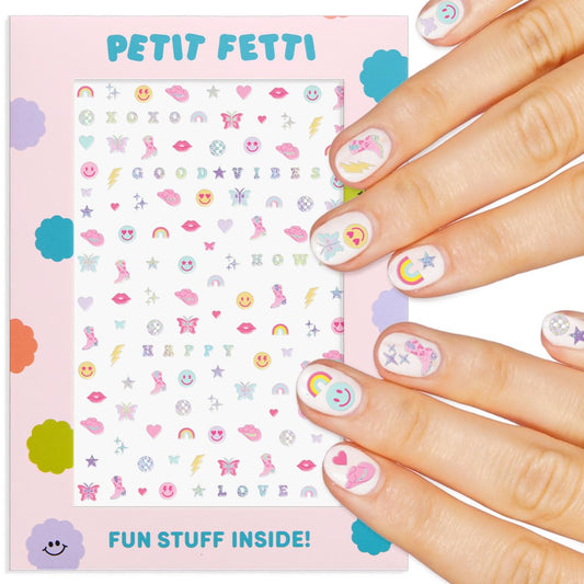 xo, Fetti Party Preppy Nail Stickers | 496 Stickers | Girly Party Accessory, Rainbow Bachelorette Decorations, Smiley Birthday Manicure, Butterfly Adhesive Press Ons