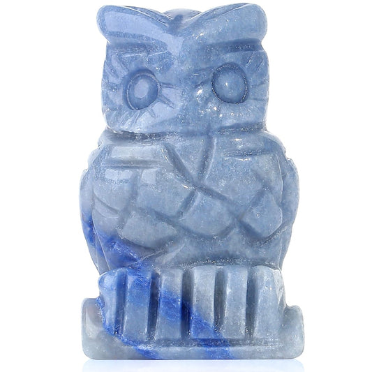 YATOJUZI Blue Aventurine Owl Crystal Decors Natural Crystals Stones Polished Hand-Carved Sculpture Statue Figurines Cute Animal Pocket Gemstone Reiki Energy Gifts Home Room Office Desk Decoration 2”