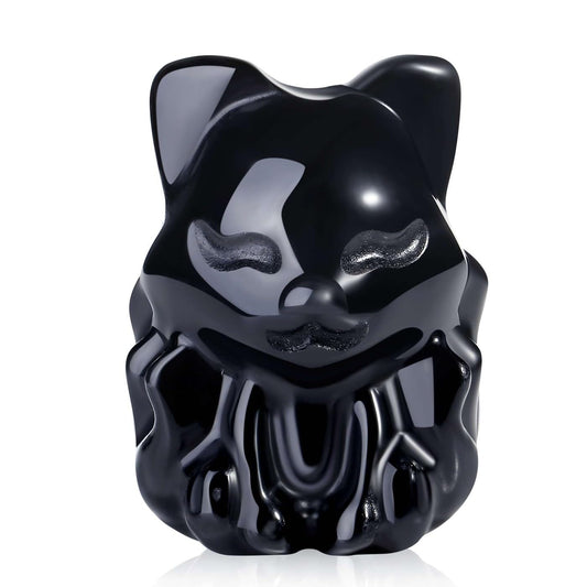LAIDANLA 2" Black Obsidian Fox Figurine Healing Crystals Fox Statue Hand Carved Natural Gemstone Polished Reiki Spiritual Pocket Animal Sculpture Home Office Room Desk Decor