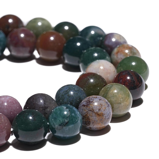 10mm Natural Indian Agate Gemstone Beads Polished Round Smooth Stone Beads for Bracelets Jewelry Making 15inch Loose Beads