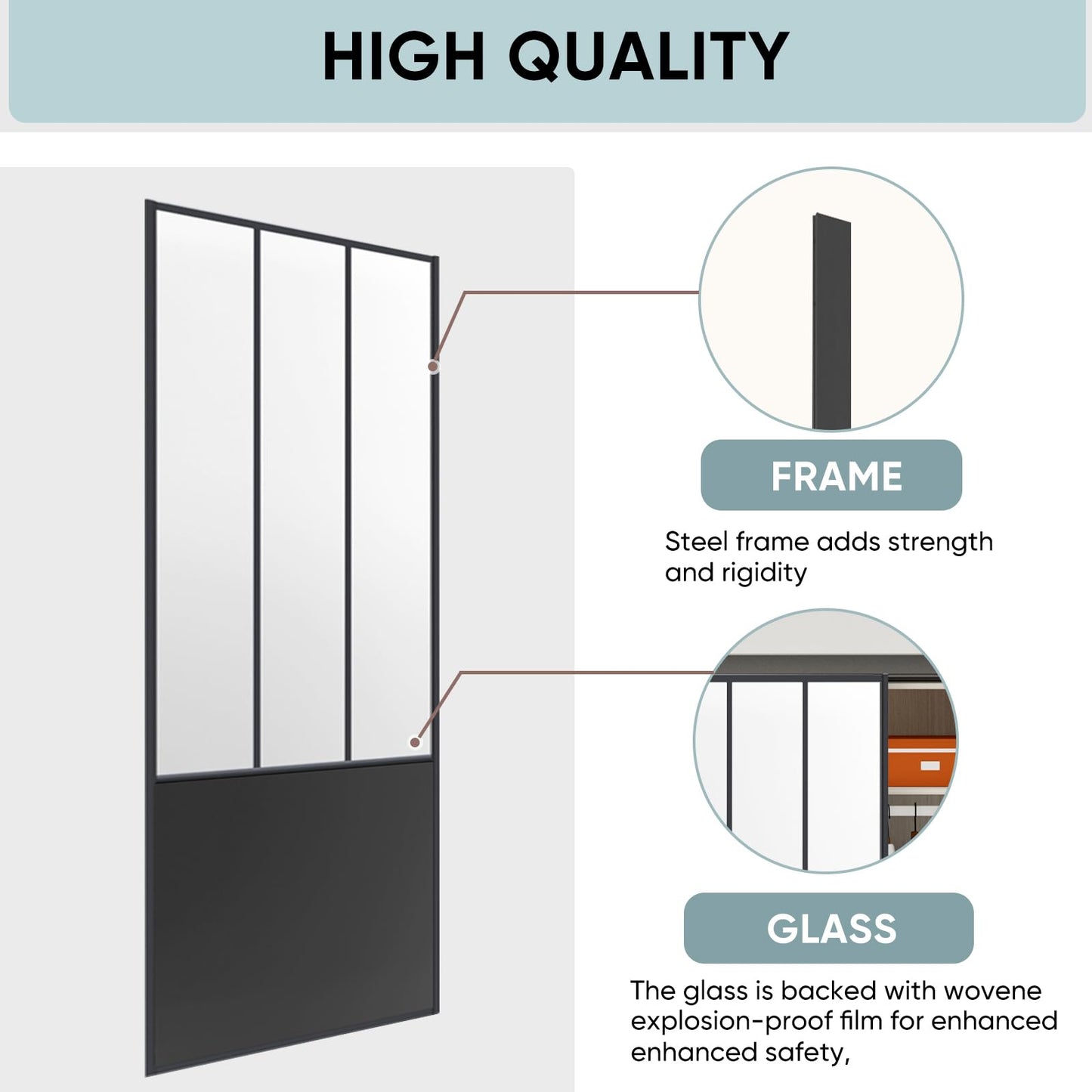 JUBEST Sliding Closet Door 48 x 80", Black Farmhouse Sliding Door with Top & Bottom Track Kits, Preassembled Frosted Glass Bypass Closet Door, Easy to Install