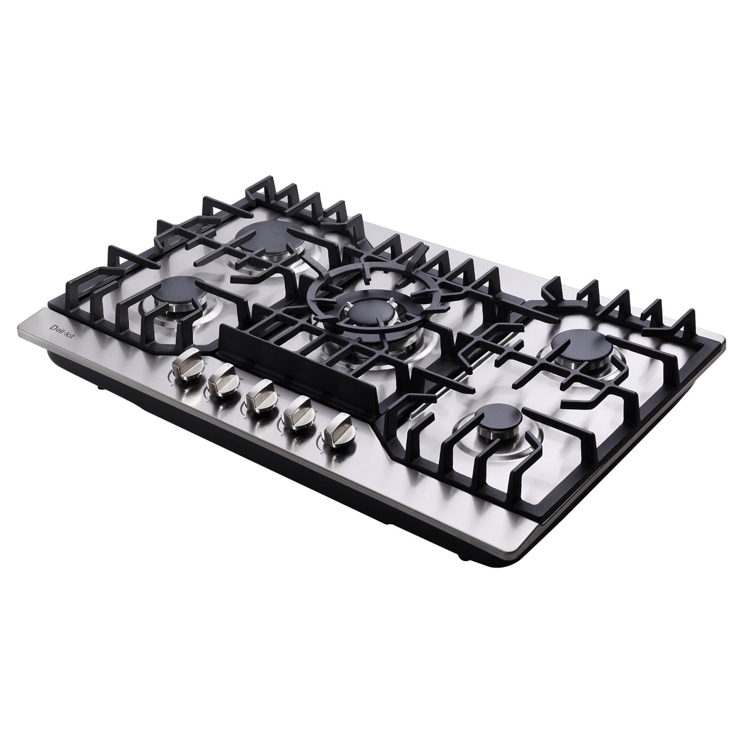 Deli-kit 30 Inch Gas Cooktop, Stainless Steel Built-in 5 Burners Stovetop Dual Fuel Gas Hob NG/LPG Convertible Gas Cooktop DK5712