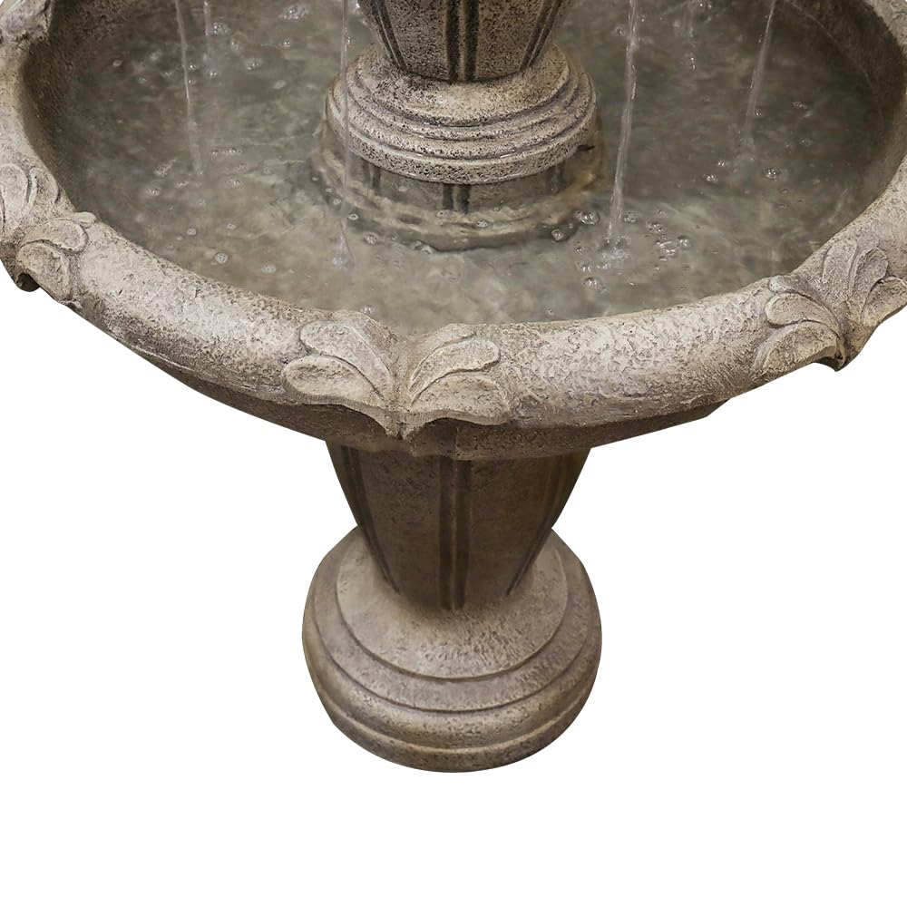 SunJet 48” High Modern Concrete Outdoor Water Fountain - 3 Tiered Large Floor Water Fountain and Waterfalls with Electric Pump for Garden, Patio, Yard, and Deck Decor, Featuring Natural Stone Look