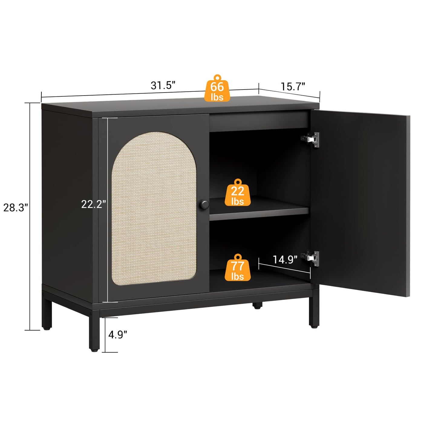 GarveeHome Rattan Sideboard Buffet Cabinet Set of 2, Boho Accent Kitchen Storage Liquor Bar Console Cabinet with Adjustable Shelf for Living Room, Hallway, Black