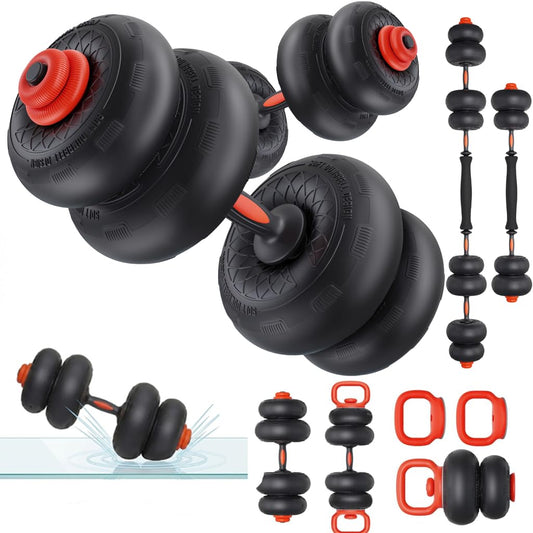 Yoleo Adjustable Dumbbell Set, 45LBS Dumbbell Set with Silent Anti-Collision Air Cushion with Connector, 5-in-1 Dumbbells Set Includes Barbell, Kettlebells, Push up Stand, Weight Plate, Exercise & Fitness Dumbbells Weight Set for Home Gym Suitable Men/Wom