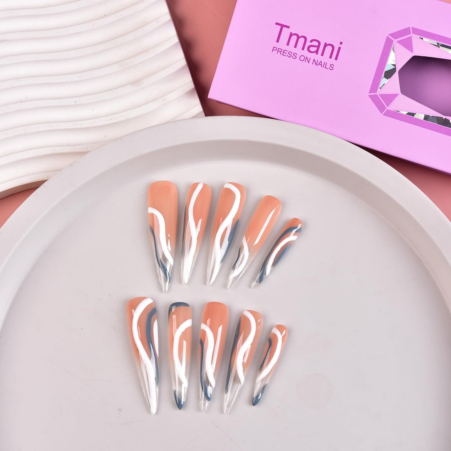 Tmani 10pc/set Extra Long Handmade Press On Nail Hot Girl's Long Ballet Nails Pointed Nail Full of Diamond Glitter Decoration Fake Nails Suitable For Girls Festival Parties and Birthday Gift (191,M)